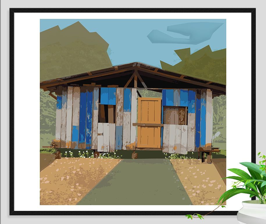 Jungle Wood Cabin, Printable Poster, Digital Product.