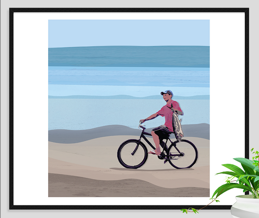 b Fisherman on bike, Printable Poster, Digital Product