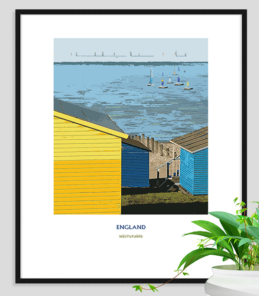 cl Colorful Sea Side Cabins, Printable Poster